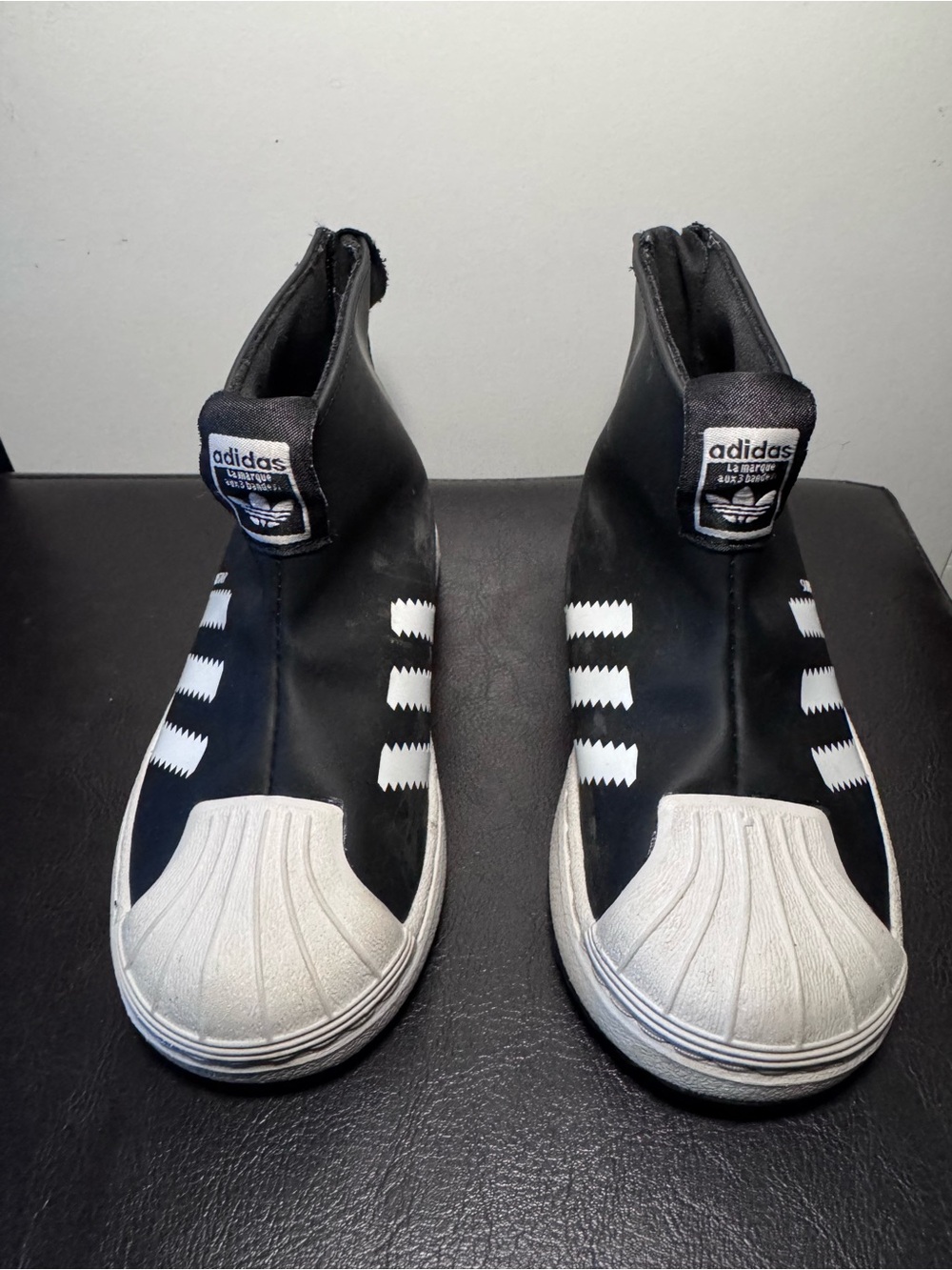 adidas Kids Black and White super star rain boots sz 8k